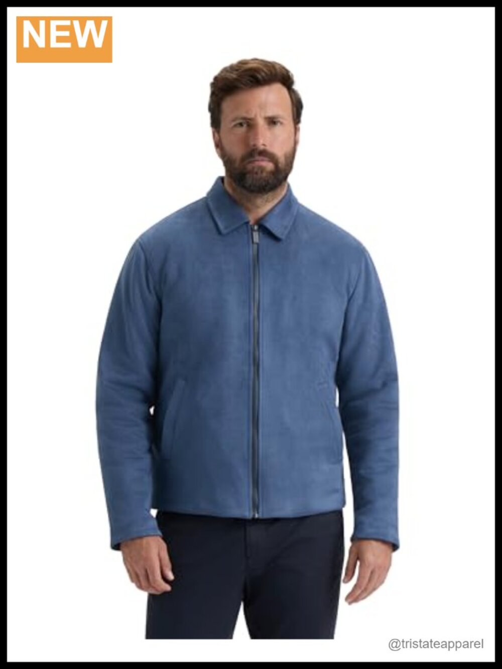 Men's Suede Aviator Jacket with Zipper & Logo Patch